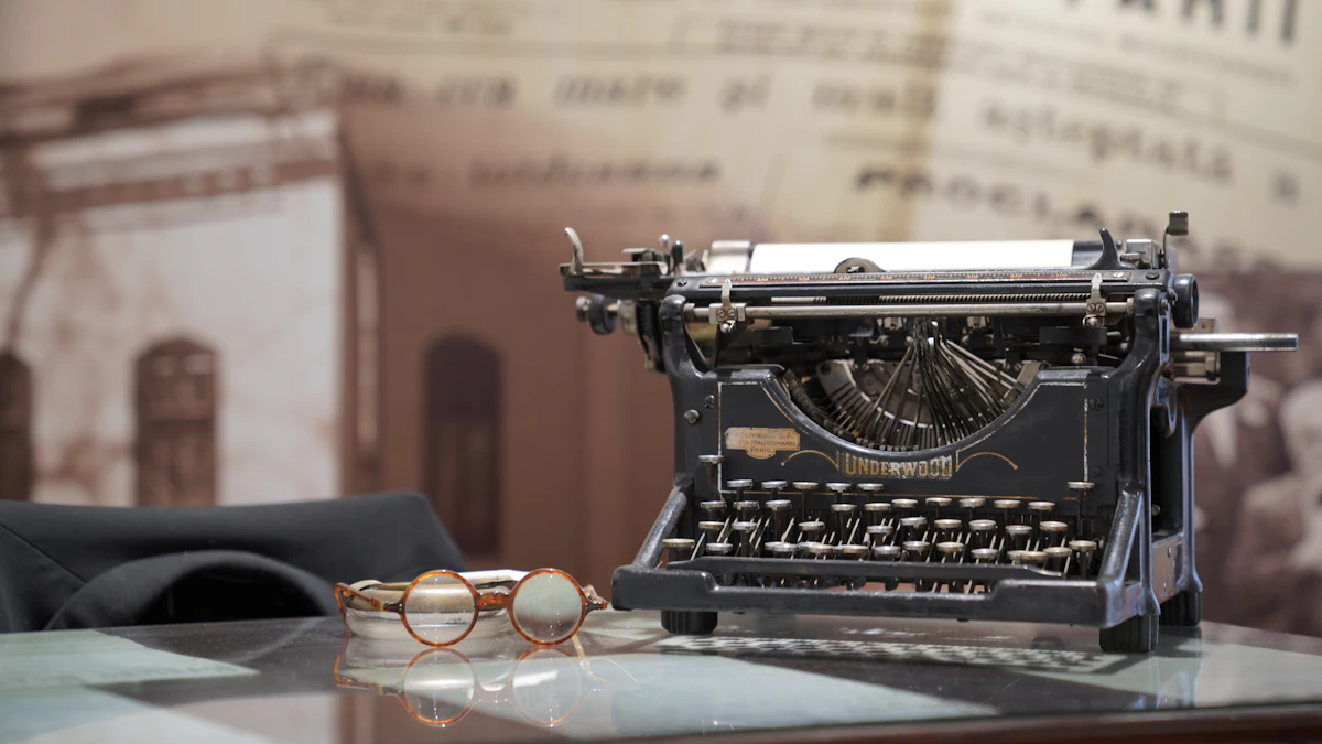 Vintage typewriter on a wooden table, a symbol of human writing